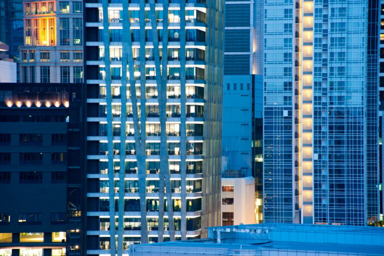 Office Blocks at Night in Singapore CBD, Southeast Asia